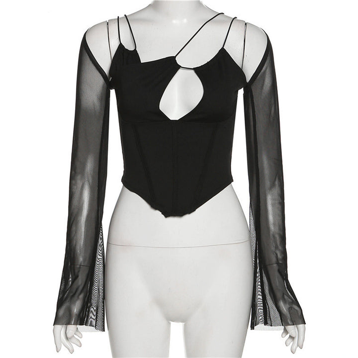Damen Wickeloberteil mit innovativem Cut-Out und eleganten Trompetenärmeln Drune