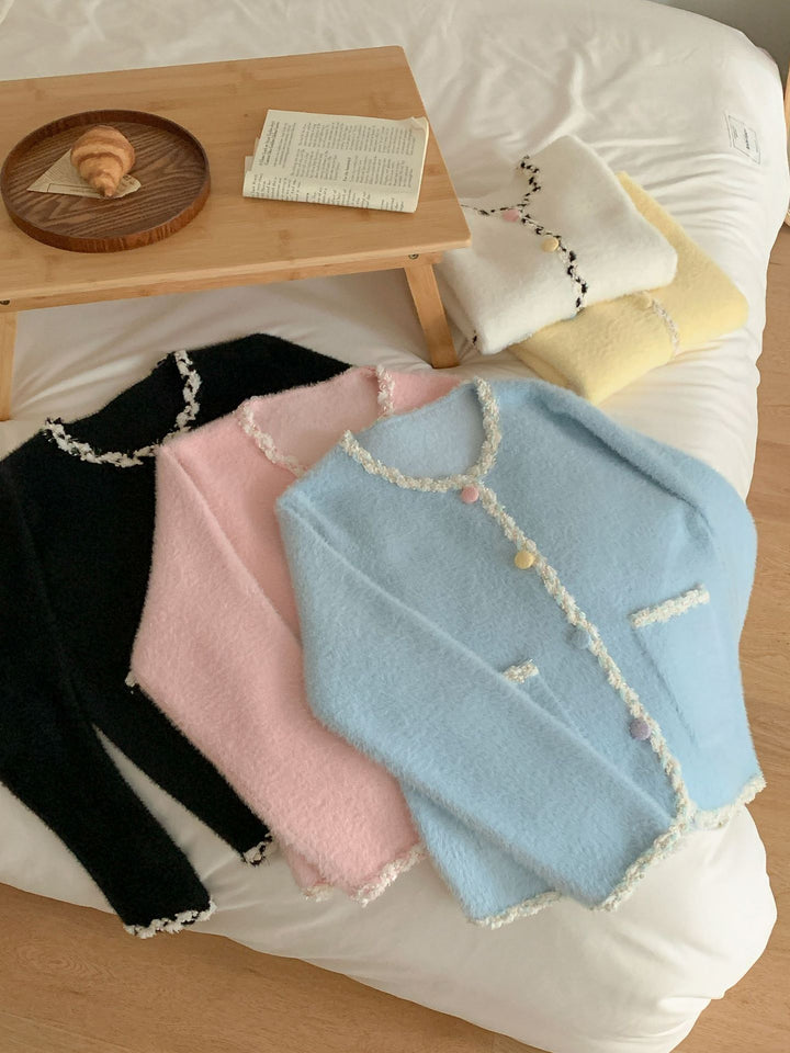 Damen Kuscheliger Cardigan mit bunten Knöpfen und Taschen Drune