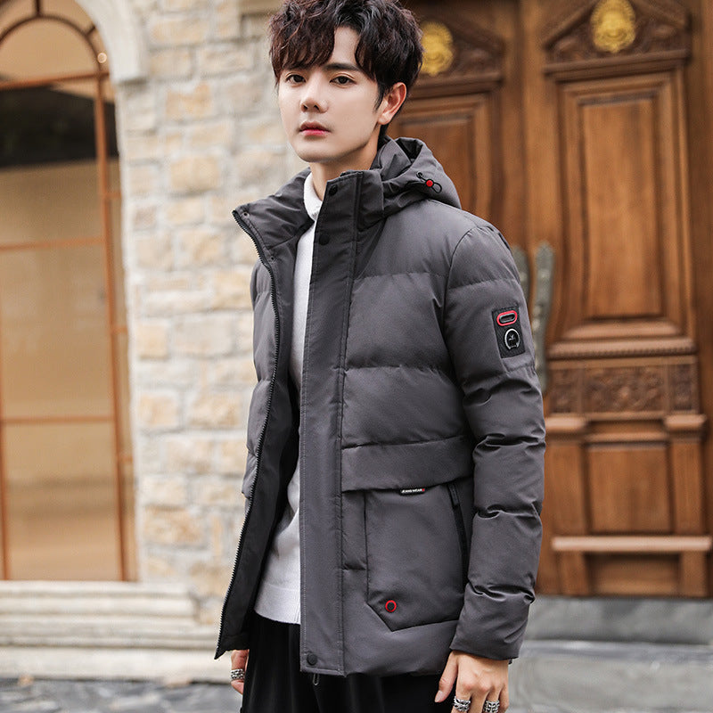 Herren wattierter Parka mit Kapuze, hohem Stehkragen und Utility‑Taschen Drune