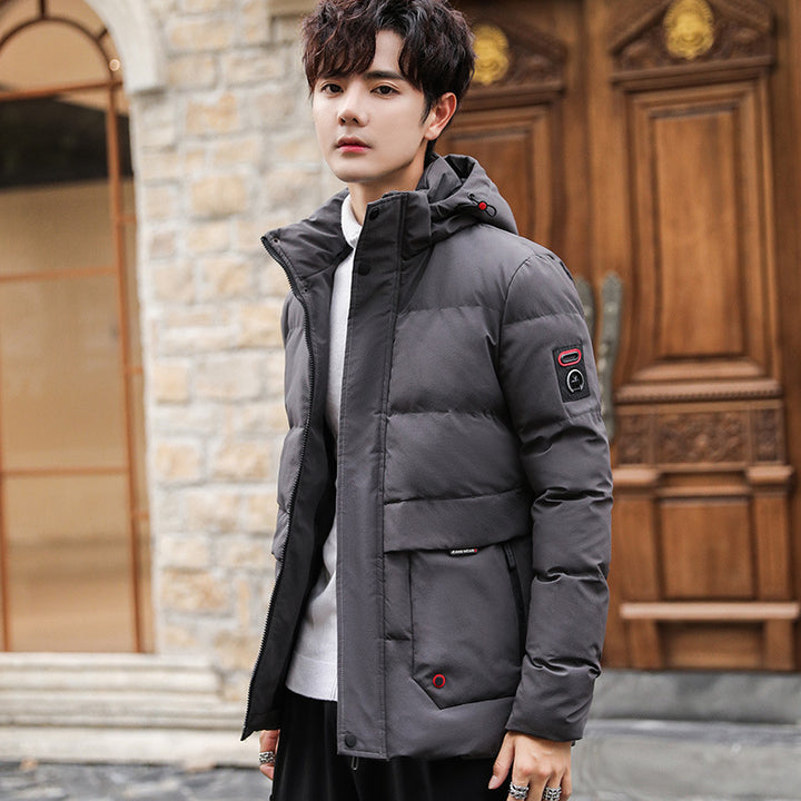 Herren wattierter Parka mit Kapuze, hohem Stehkragen und Utility‑Taschen Drune