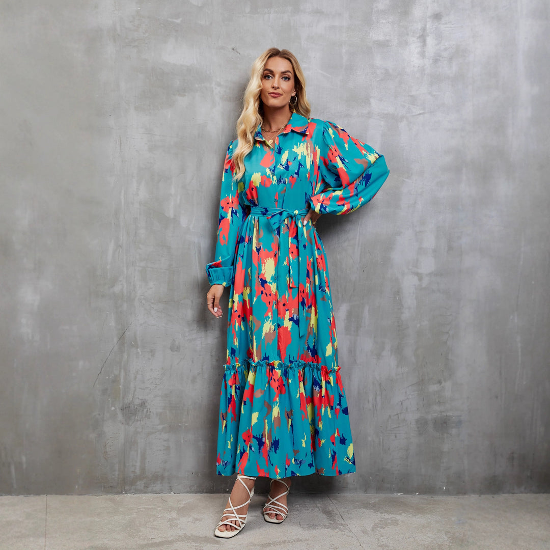 Damen Maxi-Kleid mit trendigem Langarm und floralem Muster Drune