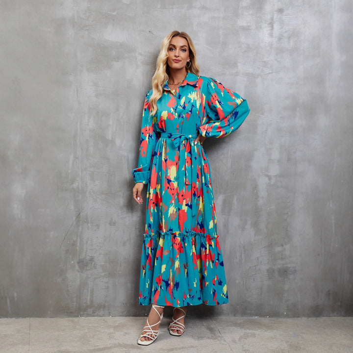 Damen Maxi-Kleid mit trendigem Langarm und floralem Muster Drune