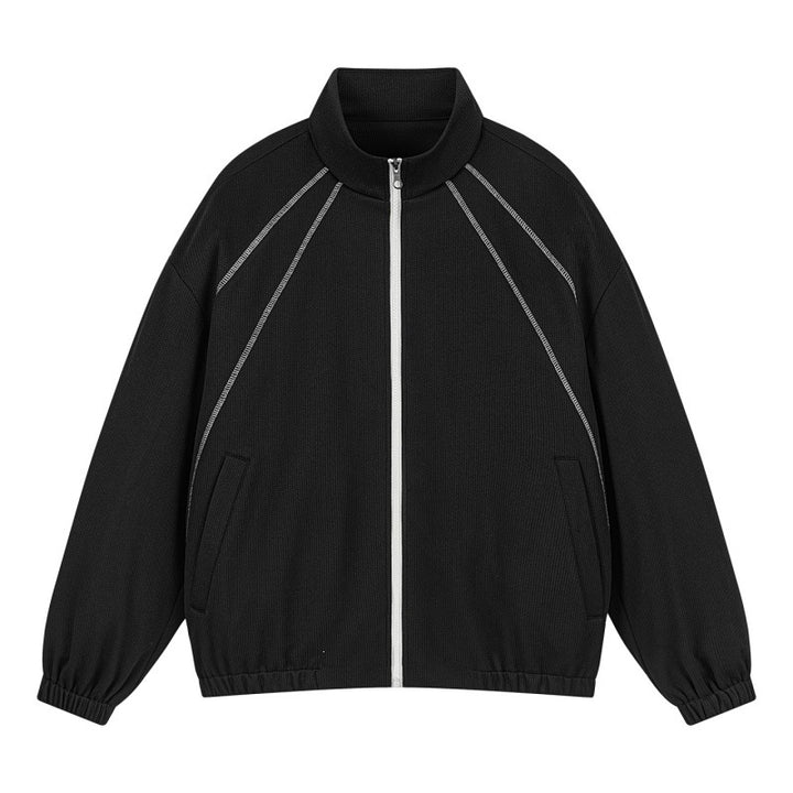 Unisex Oversize-Struktur-Trackjacke mit Stehkragen, Reißverschluss & Flatlock‑Details Drune
