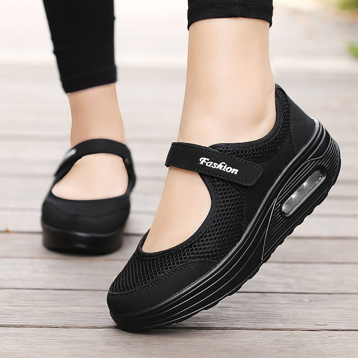 Damen Sportliche Mary-Jane Wedgesneaker mit Luftpolster und atmungsaktivem Mesh Drune
