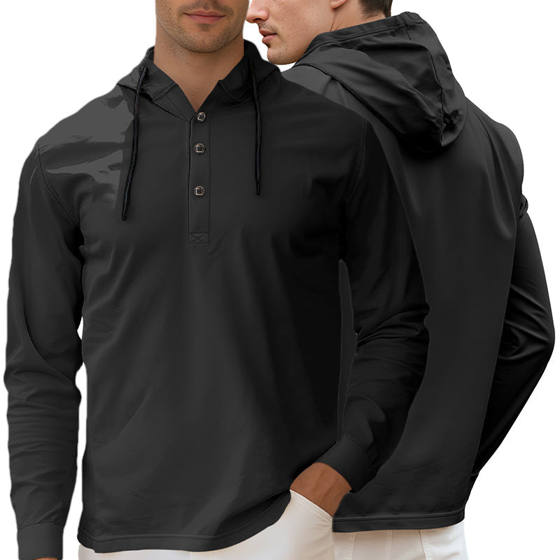 Herren nan Kapuzen-Henley Langarmshirt aus leichtem Stretchjersey mit Kordelzug Drune