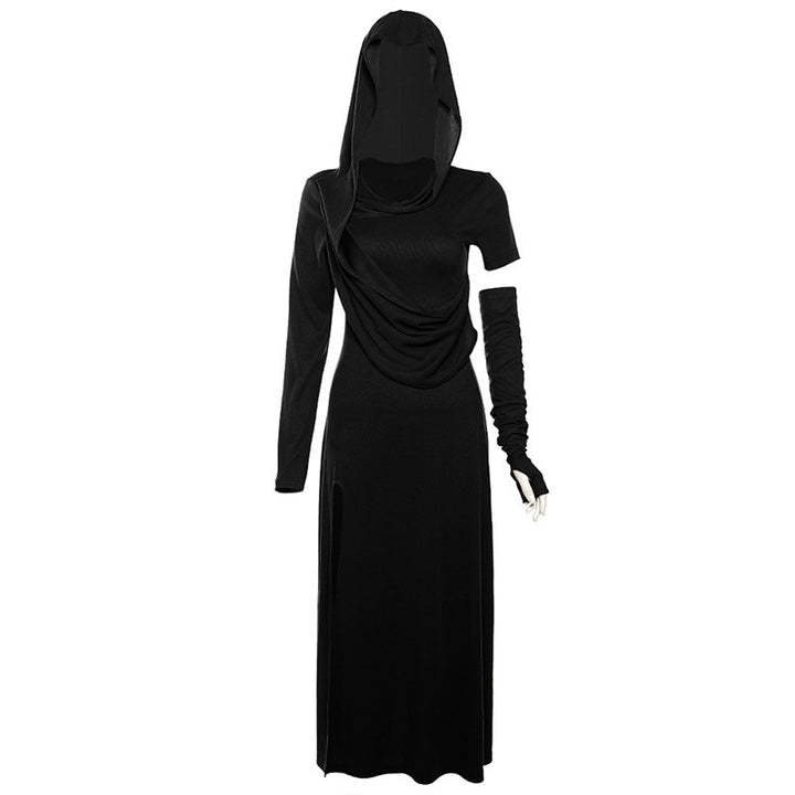 Damen Maxikleid mit Kapuze und drapiertem Oberteil Drune