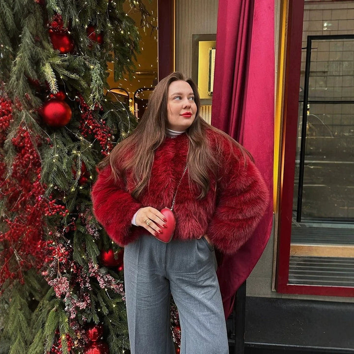 Damen Kurzjacke aus luxuriösem Faux-Fur mit Shaggy-Optik und kastiger Silhouette Drune