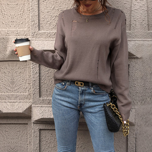 Damen Oversize-Feinstrickpullover mit dezenten Destroyed-Details Drune