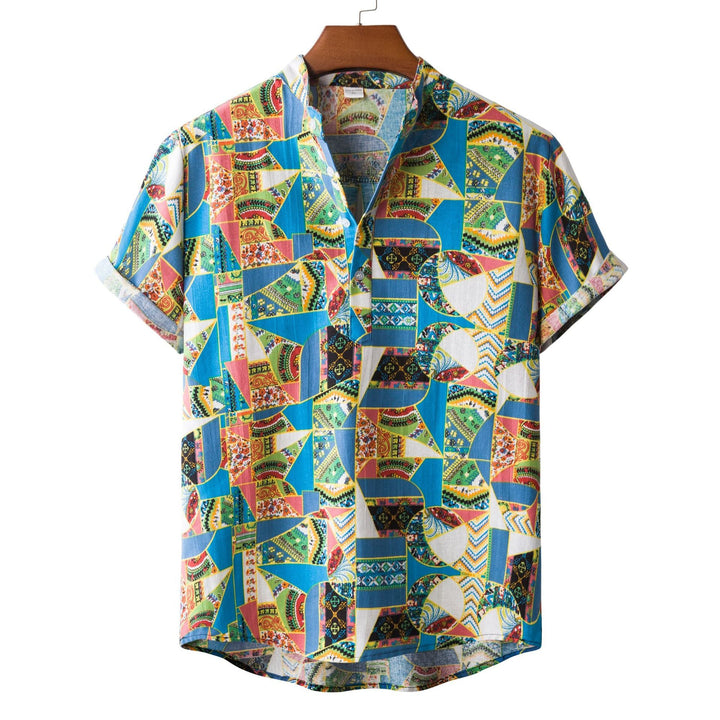 Herren Kurzarmhemd mit auffälligem Patchwork-Muster Drune
