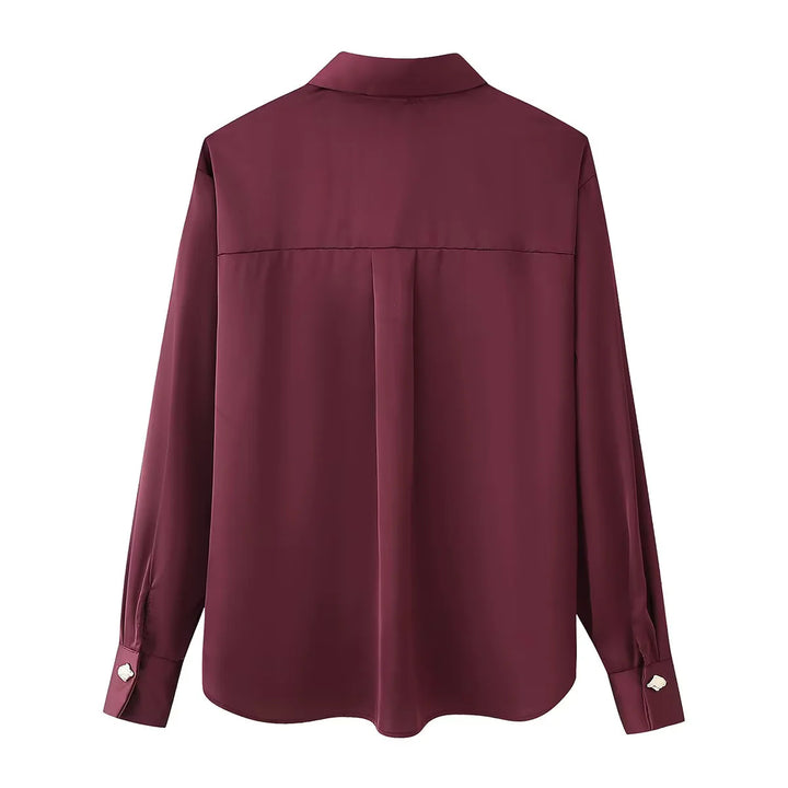 Damen nan seidige Hemdbluse mit Schmuckknöpfen, klassischem Kragen und lockerem Fall Drune