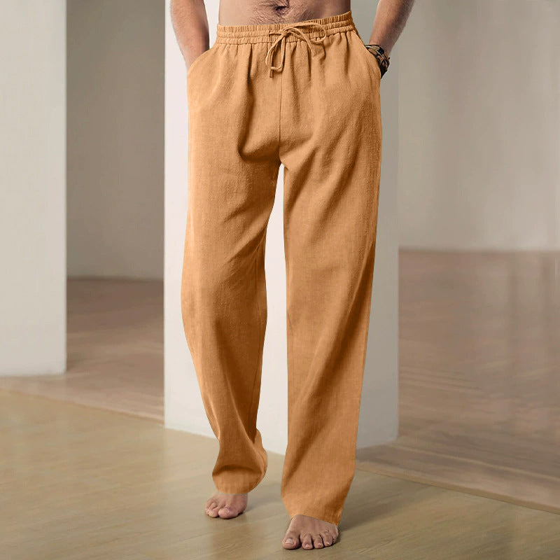 Herren nan lockere Leinen-Baumwoll-Freizeithose mit elastischem Bund und Kordelzug Drune