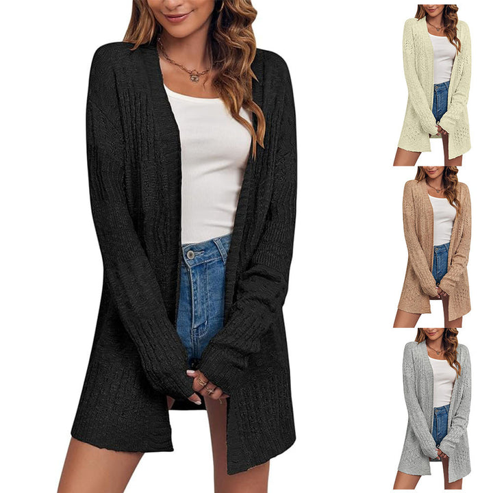 Damen Offener Strickcardigan mit Ajourmuster und lässiger Longline-Silhouette Drune