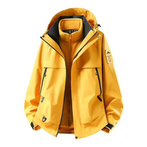 Herren modulare wasserdichte Outdoorjacke mit herausnehmbarer Fleece-Innenjacke, Kapuze und Reißverschlusstaschen Drune