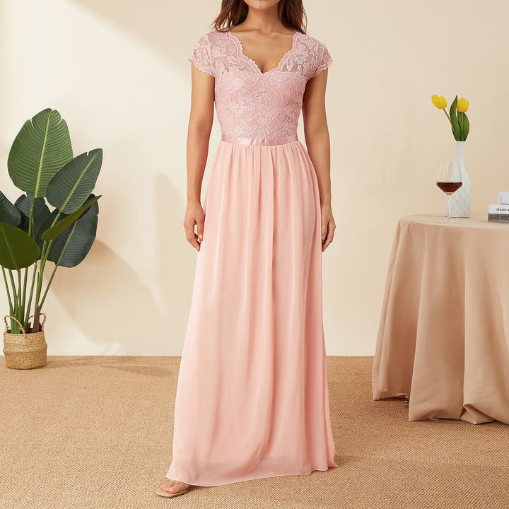 Damen Elegantes Spitzenkleid mit V-Ausschnitt Drune