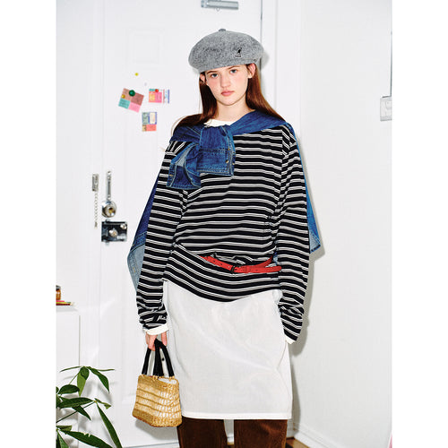 Unisex Gestreiftes Langarmshirt im Breton‑Stil mit kontrastiertem Rippenkragen und Relaxed Fit Drune