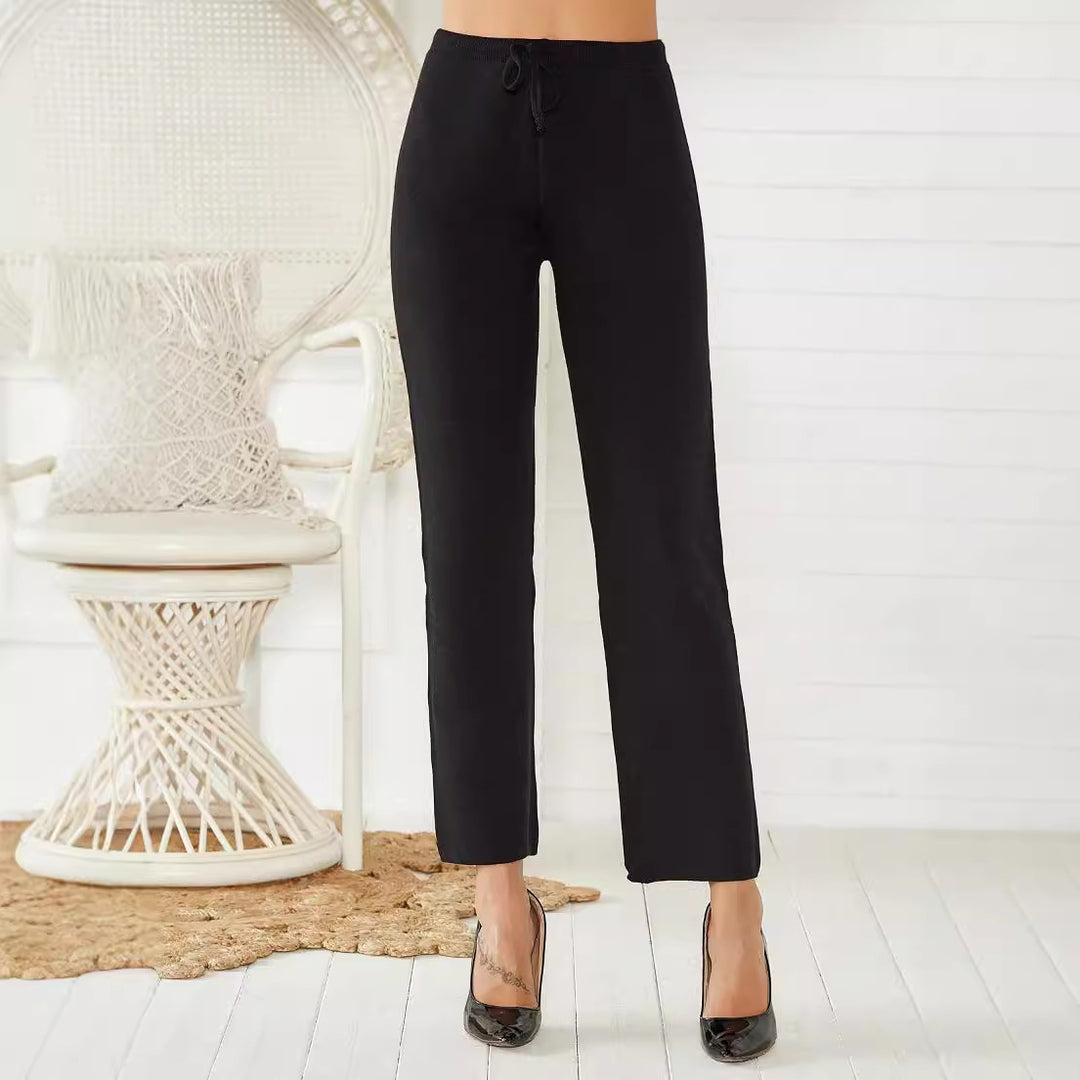Damen Loungy Strickhose mit elastischem Bund und Kordelzug Drune