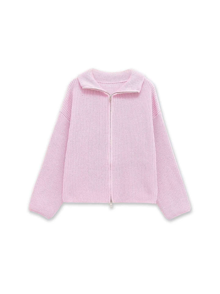 Damen gestreifte Strickjacke mit bequemer Kapuze und Reißverschluss Drune