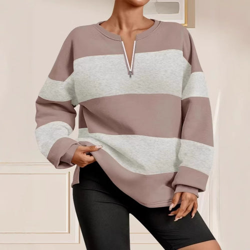 Damen modischer Sweatpullover mit Reißverschluss und gestreiftem Design Drune