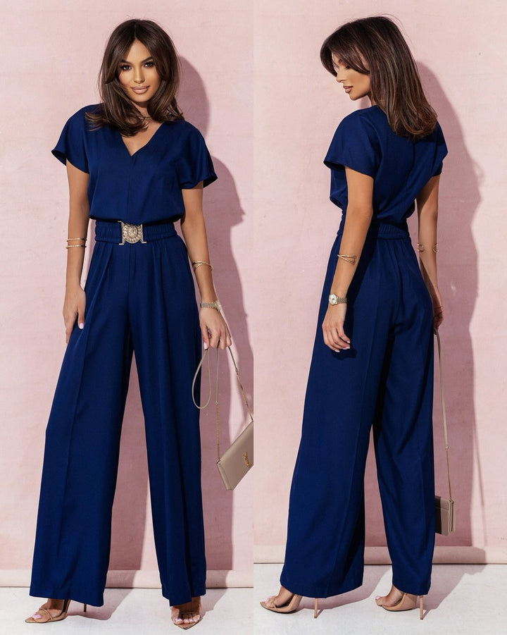Damen Look Jumpsuit mit weitem Bein und Gürtel Drune