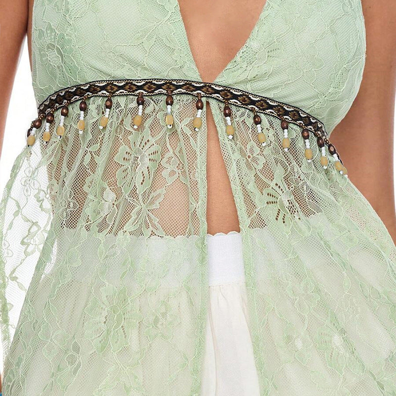 Damen verführerisches Spitzen-Haltertop mit raffinierten Beaded-Details Drune