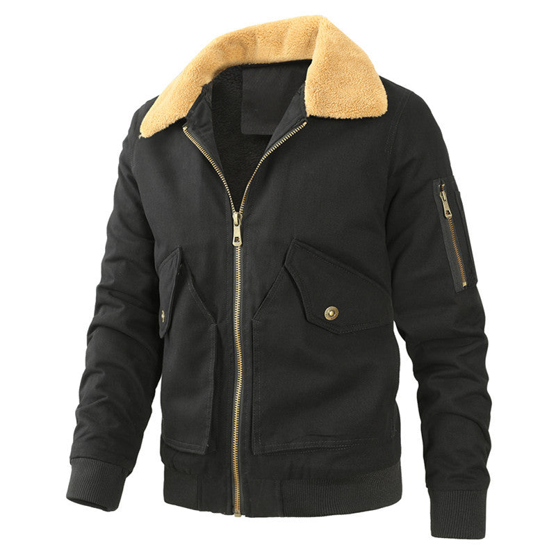 Herren Aviatorjacke mit Sherpa-Kragen, robustem Canvas und Mehrfachtaschen Drune