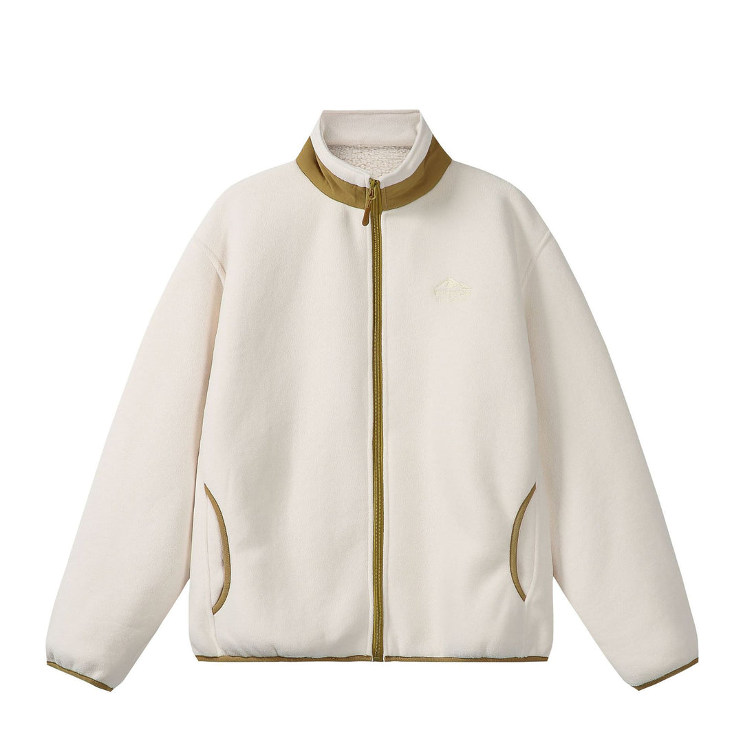 Unisex Oversize Fleece-Zipjacke mit Stehkragen und Kontrastpaspel Drune