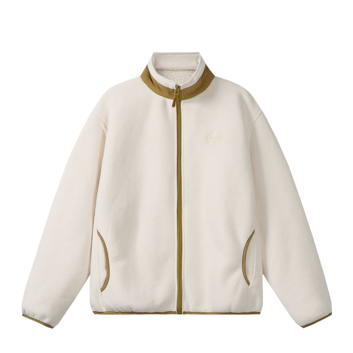 Unisex Oversize Fleece-Zipjacke mit Stehkragen und Kontrastpaspel Drune