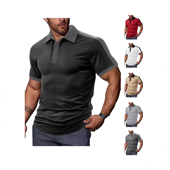 Herren nan figurnahes Kontrast-Poloshirt mit Schulterpasse und Hemdkragen Drune