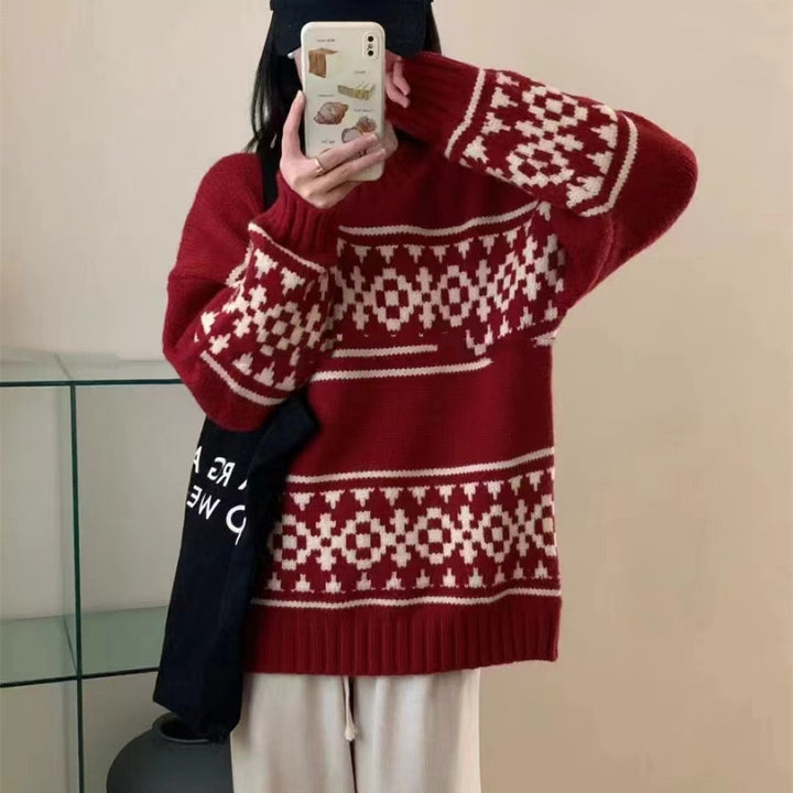 Damen Grobstrickpullover mit auffälligem Norweger-Muster Drune