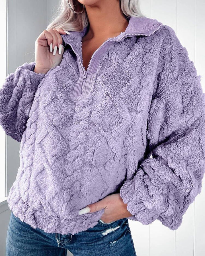 Damen Kuscheliger Fleece-Pullover mit Stehkragen und Reißverschluss Drune