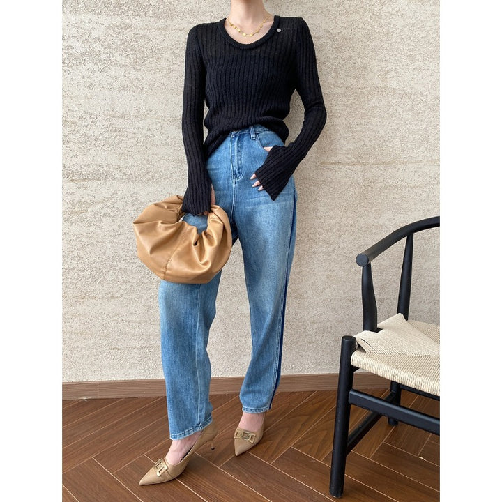 Damen elegantes Langarmoberteil mit raffinierter Raffung und besonderen Cut-Outs Drune