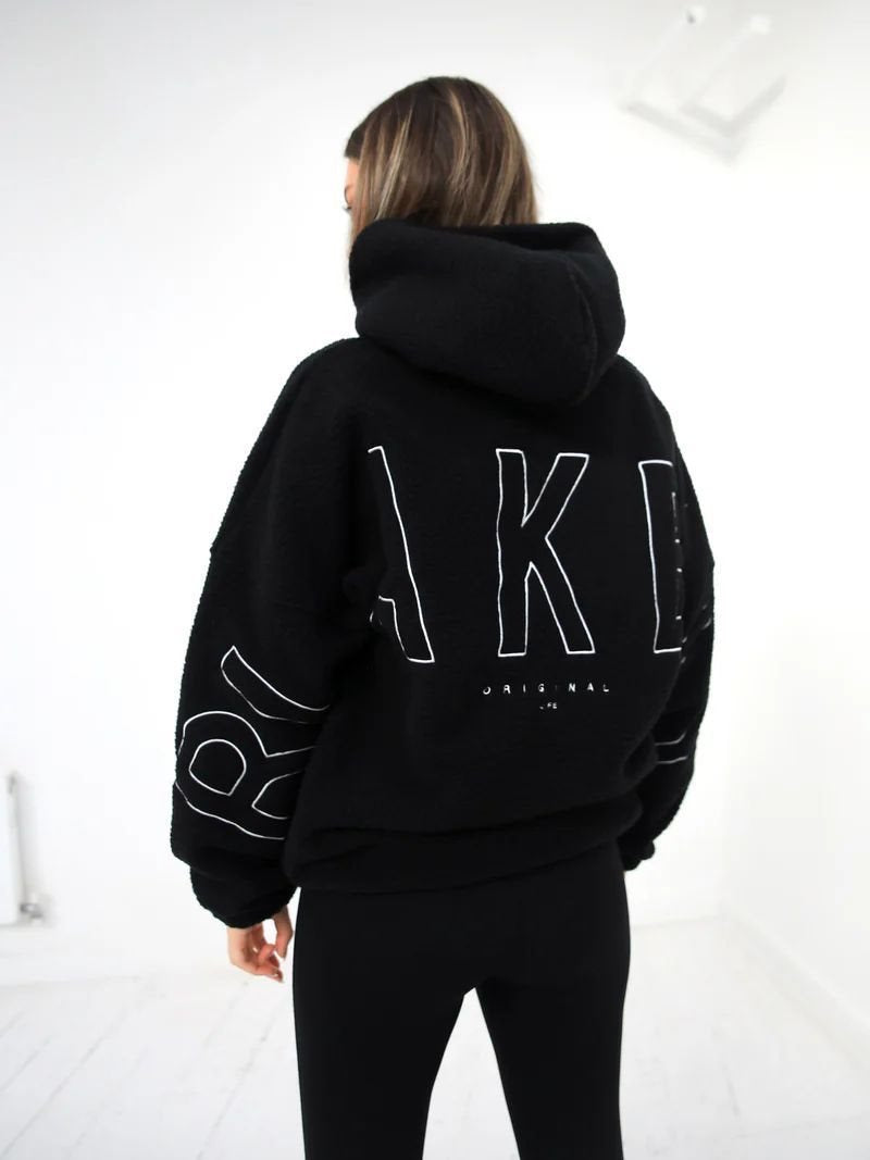 Damen Oversize Teddy-Fleece-Hoodie mit Logostickerei Drune