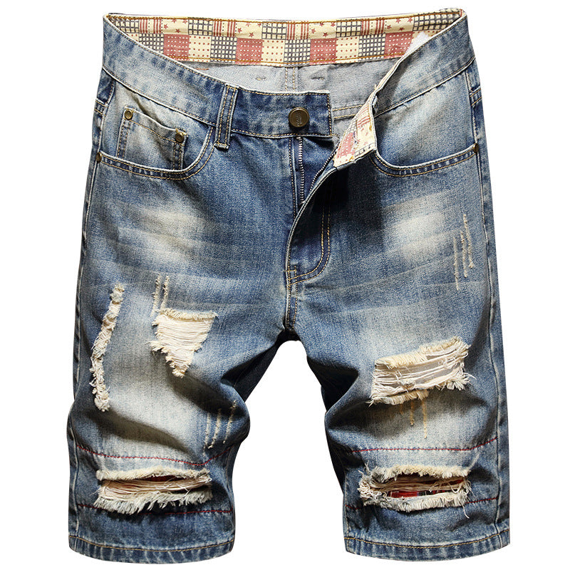 Herren Destroyed Denim-Shorts mit stylischen Rissen und Vintage-Details Drune