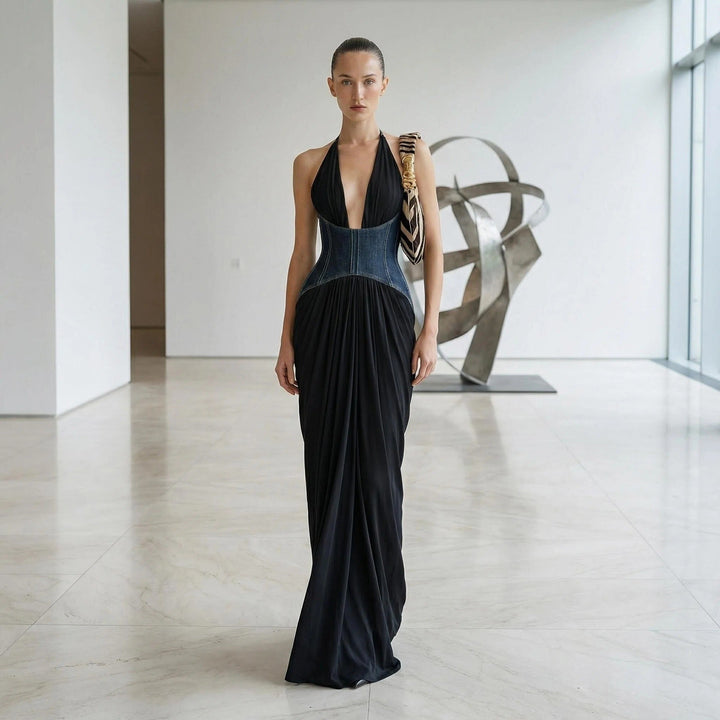 Damen Abendkleid mit tiefem Ausschnitt und tailliertem Design Drune