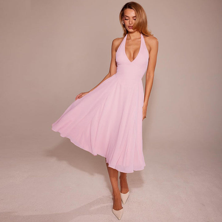 Damen Halter Maxikleid mit fließendem Schnitt Drune