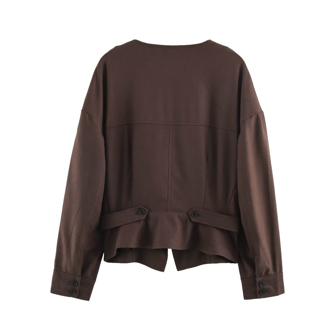 Damen Asymmetrische Wickeljacke mit dekorativer Knopfleiste und überschnittenen Schultern Drune