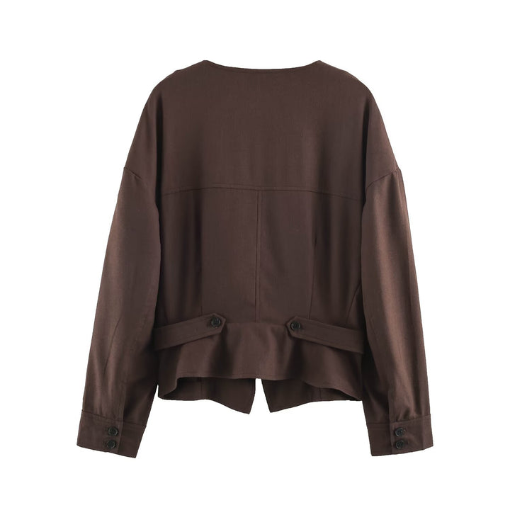 Damen Asymmetrische Wickeljacke mit dekorativer Knopfleiste und überschnittenen Schultern Drune