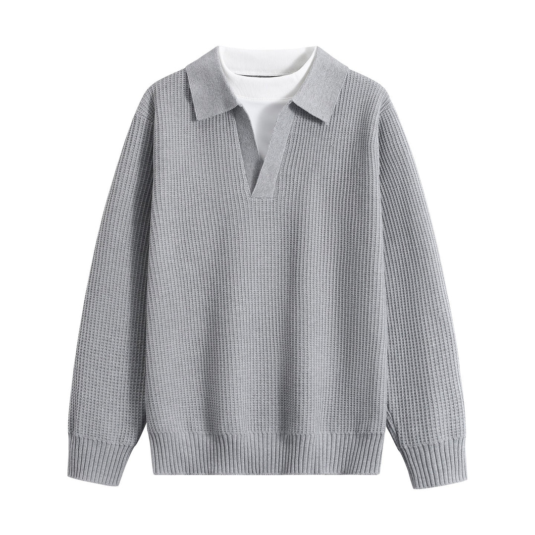 Damen Grobstruktur-Pullover mit Polokragen und V-Ausschnitt Drune