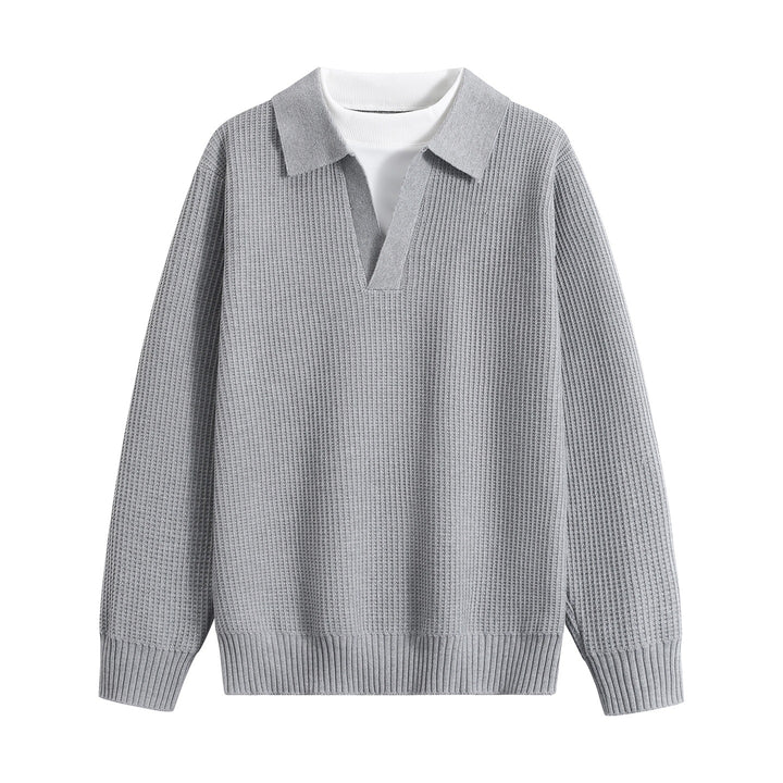 Damen Grobstruktur-Pullover mit Polokragen und V-Ausschnitt Drune