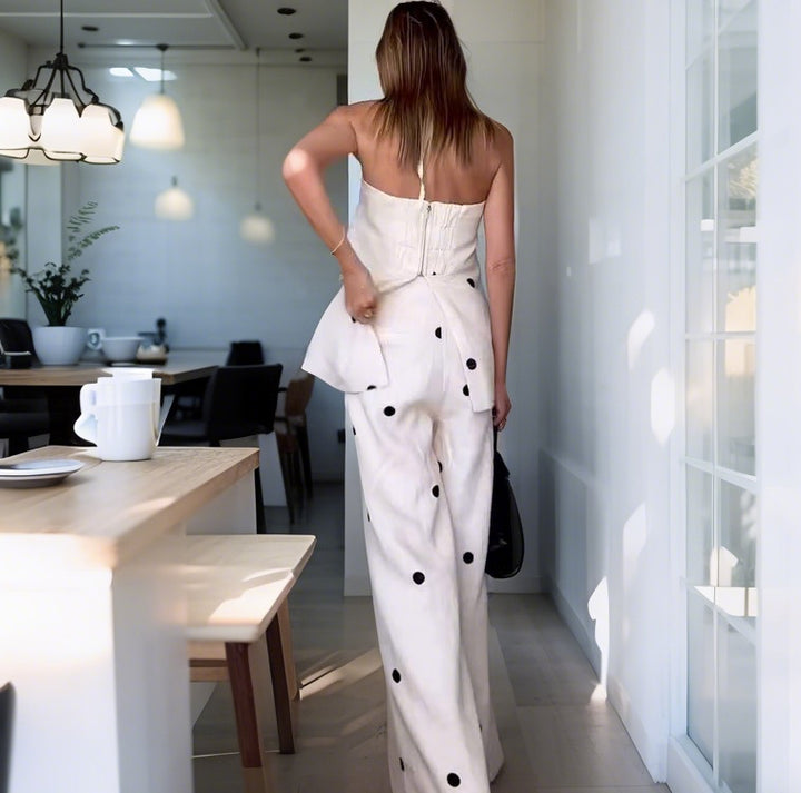 Damen Elegantes Sommer-Outfit aus luftiger Struktur mit Punkten Drune