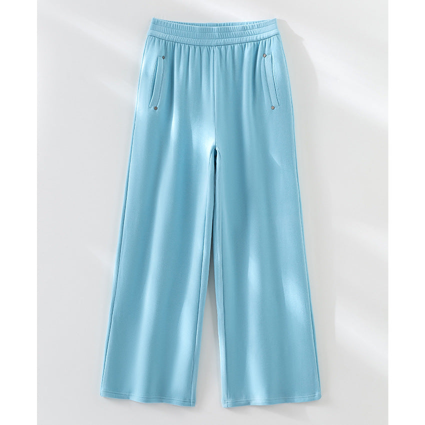 Damen Weite Satin-Loungehose mit elastischem Bund und Eingrifftaschen Drune