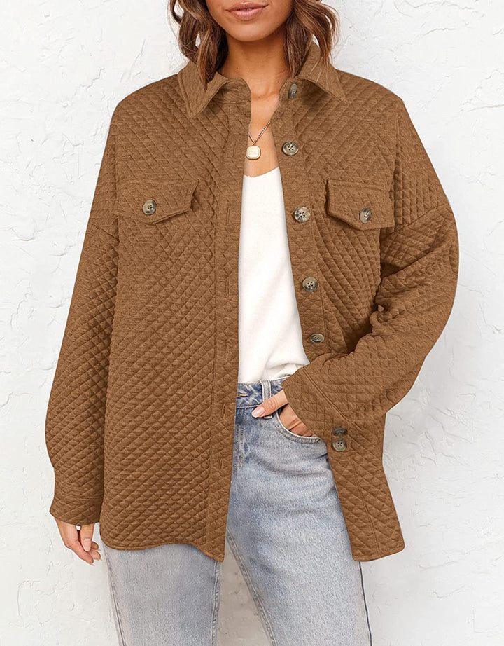 Damen Stepp Übergangshemdjacke mit Oversize Schnitt Brustpatten und Knopfleiste Drune