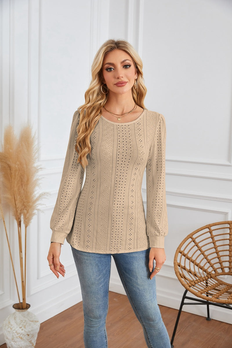 Damen Bluse mit luftigen Lochmustern und eleganten Puffärmeln Drune
