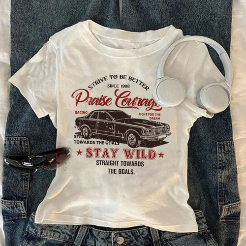 Damen T-Shirt mit kreativem Druck und lässigem Schnitt Drune