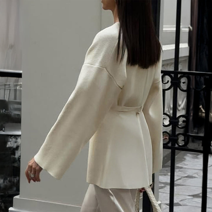 Damen nan taillierter Feinstrick-Cardigan mit V-Ausschnitt, Zierknopf und frontaler Schlitz Drune