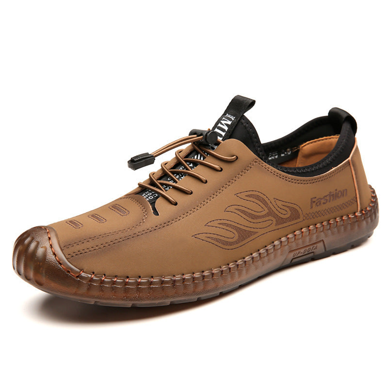 Herren Casual-Mokassin-Sneaker mit elastischer Schnellzug-Schnürung, gesticktem Flammenmotiv und genähter Gummilaufsohle Drune