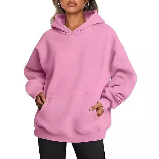 Damen nan Oversize Kapuzenpullover aus weicher Baumwollmischung mit Kängurutasche Drune