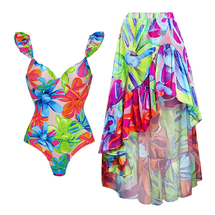 Damen Einteiler Badeanzug mit floralem Cut-Out Design Drune