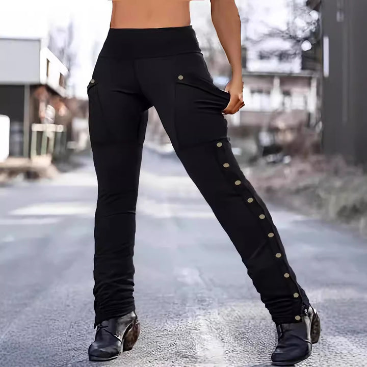 Damen High‑Waist Cargo‑Leggings mit Druckknopf‑Detail und schlankem Bein Drune
