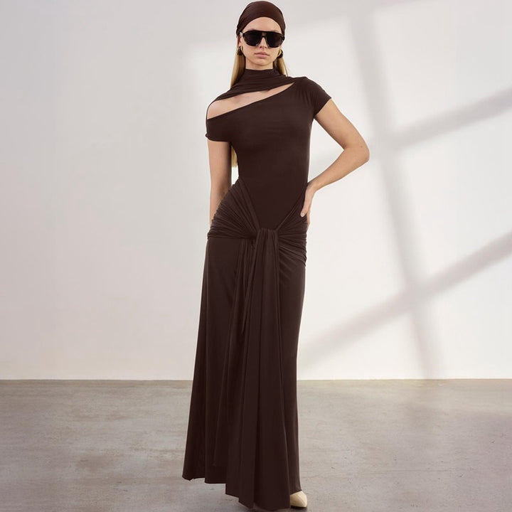Damen Elegantes Langarm-Maxikleid mit raffiniertem Knotendesign Drune